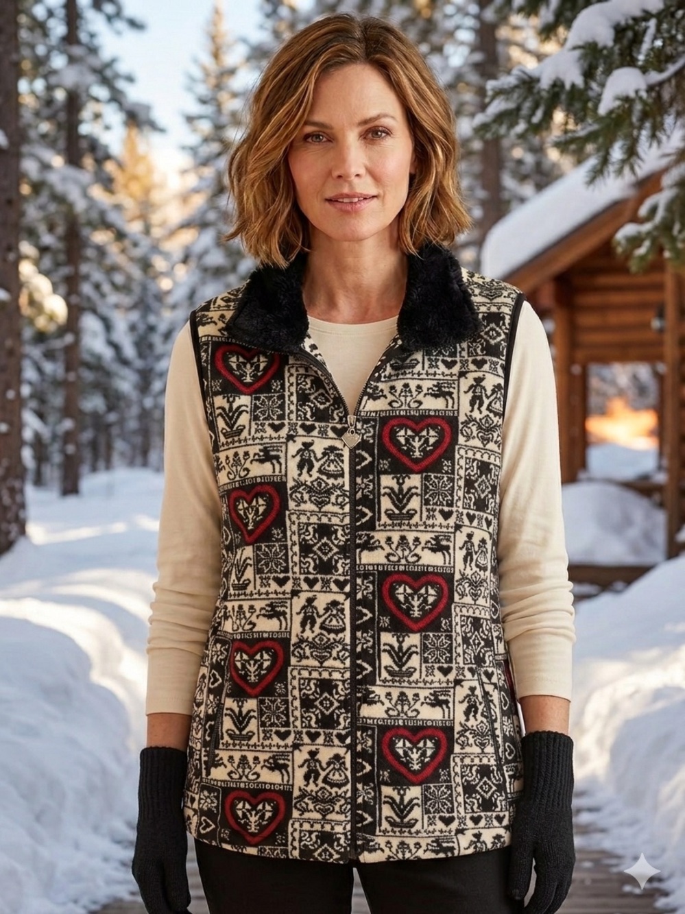 Vintage Obermeyer Nordic Alpine Patchwork Fleece Ski Vest Heart Charm